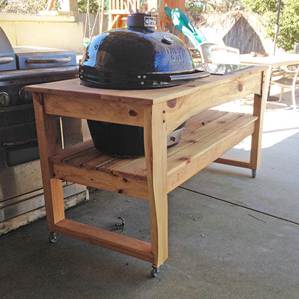 custom big green egg stand built from reclaimed wood
